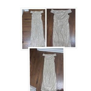 Adrianna Pappell off the shoulder sequenced gown